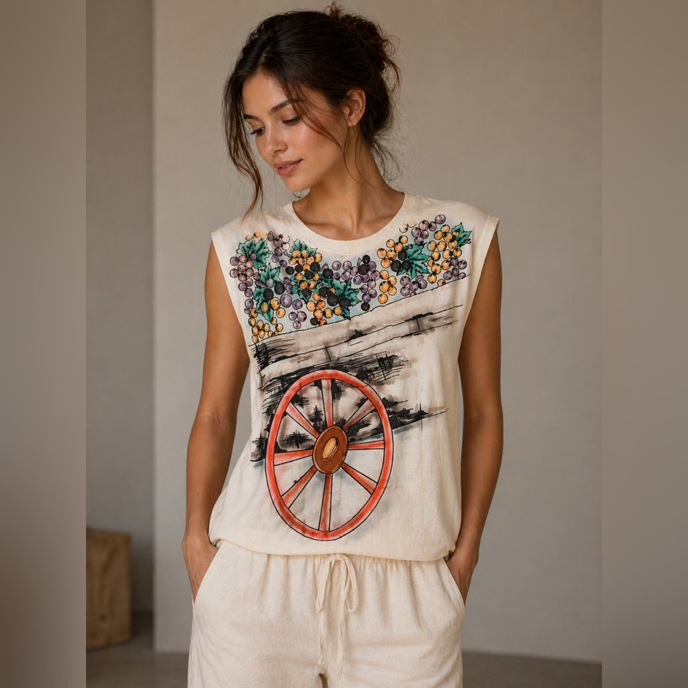 Vintage 80s Giba cotton tunic top M very uniq piece Italy